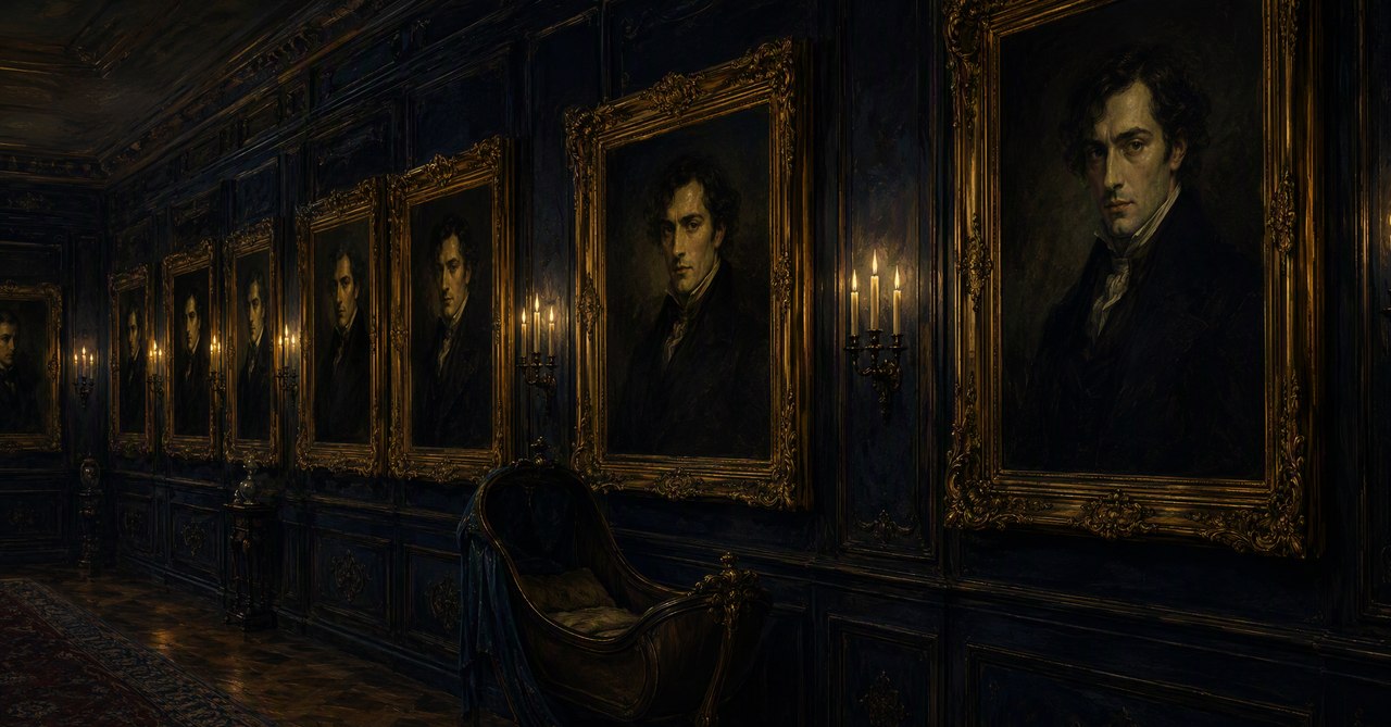 The Cradle Wing — the gallery where every portrait of every heir shows, the annotators note, the same face